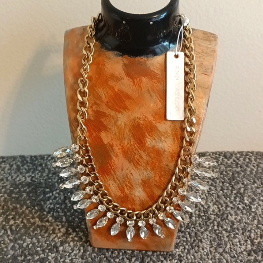 Ann Taylor Gold crystal stick statement necklace